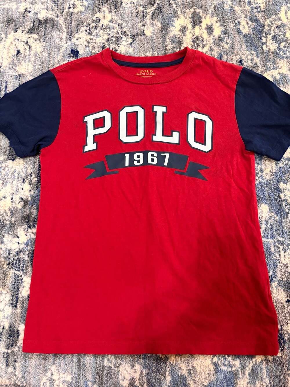 Ralph Lauren Polo Boy's Red with Colorblock Navy Sleeves with Graphic Print